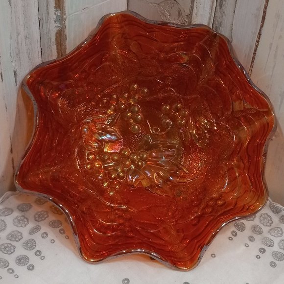 Indiana Carnival Glass Iridescent Grapevine Candy Dish - Picture 3 of 6
